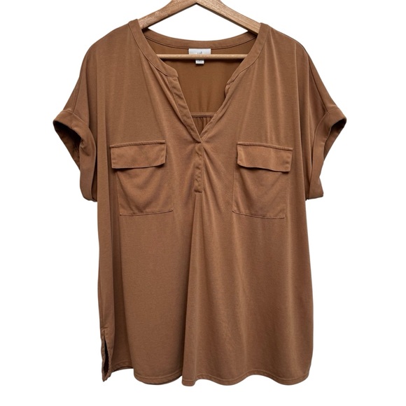 J. Jill Tops - J. Jill Boxy Slinky Knit Blouse Top Women’s XL Neutral Travel Modal Blend Safari